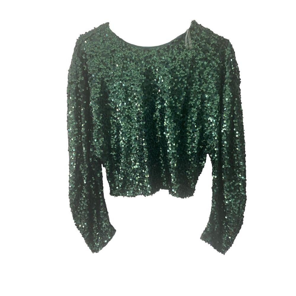 HYFVE Green Sequins Long Sleeve Crop Top NWT Sz S